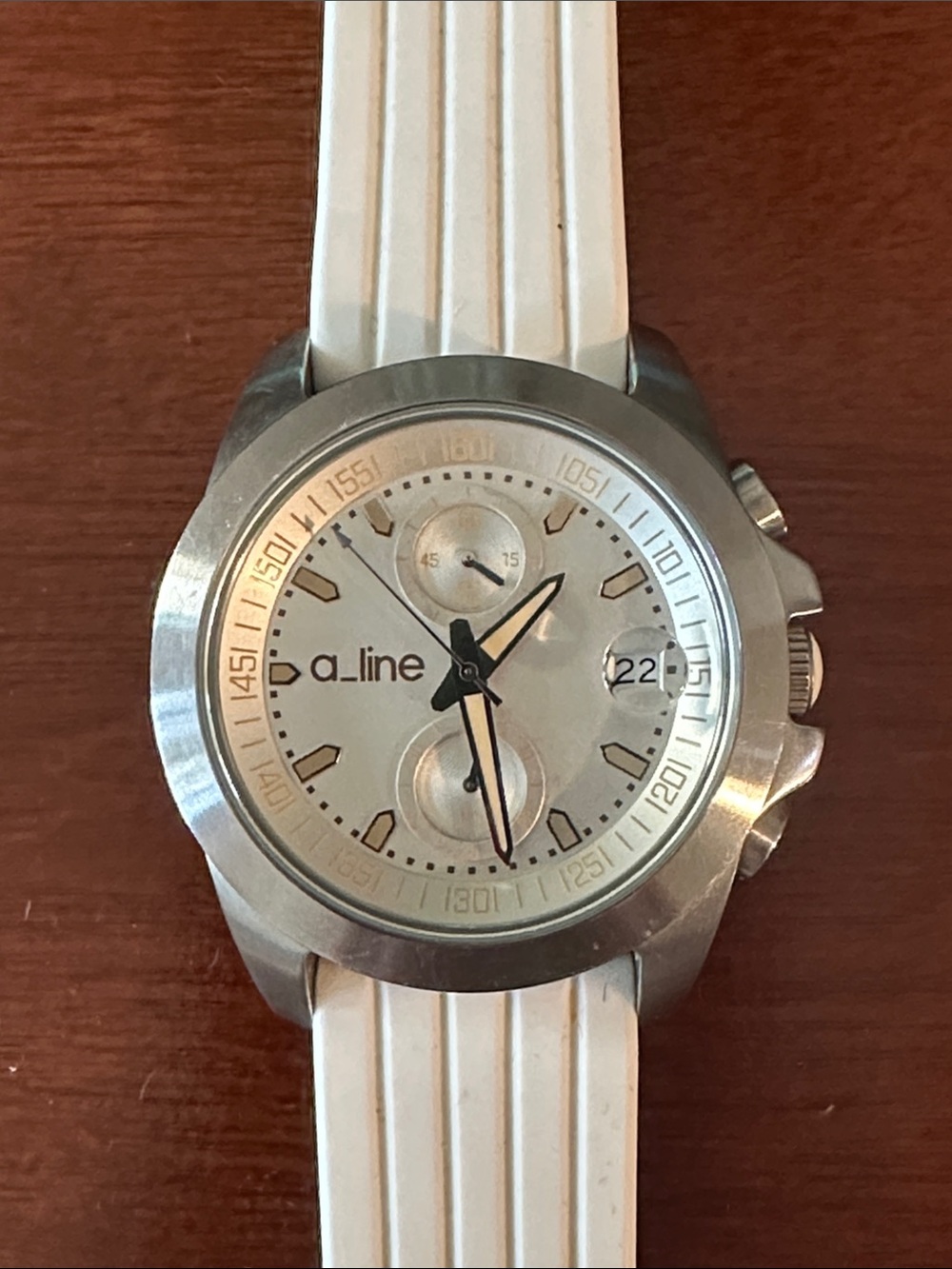 Men’s a_line White Dial Chronograph Watch with White Rubber Strap 42mm